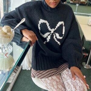 Lisa Says Gah Black and White Cowl Neck Sweater